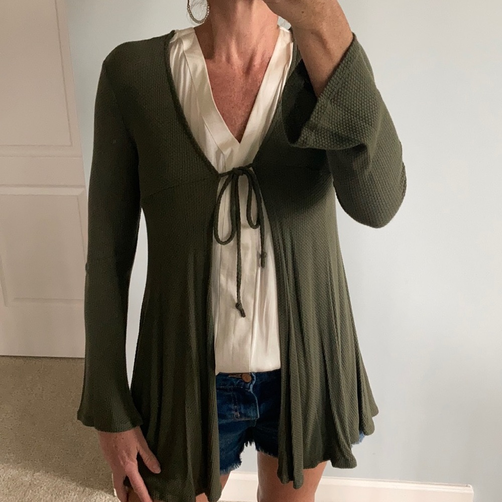 Olive Tie Front Cardigan - Picture 2 of 7